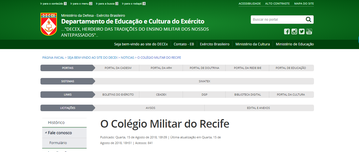 Inscrições Colégio Militar Recife 2021